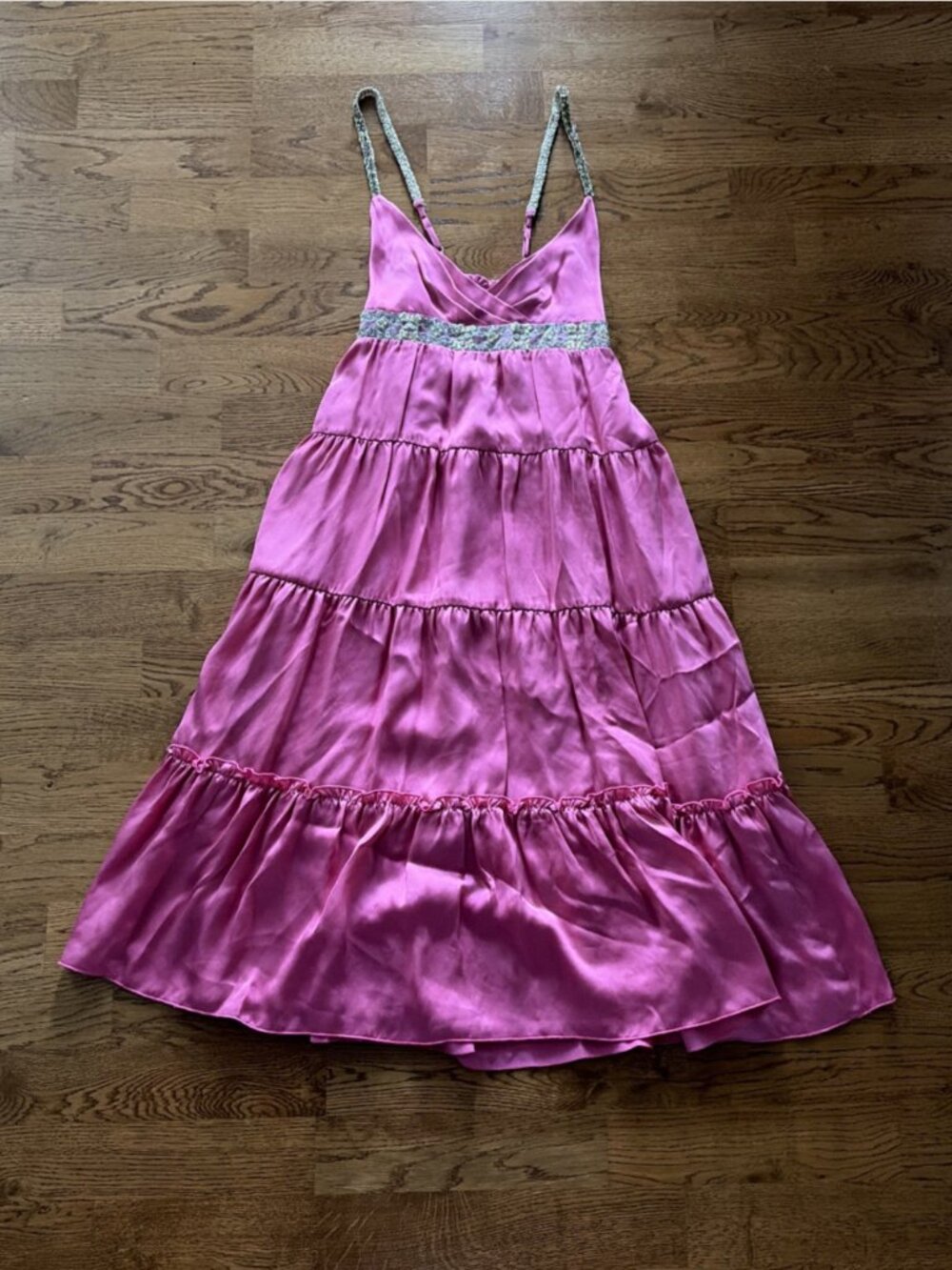 NWT Nordstrom Y2K Silk Dress Evening Pink Gold Empire Waist Sequin Prom Maxi